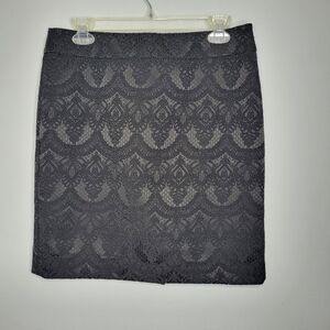 Ann Taylor Black Lace Overlay Pencil Skirt Size 8 Fully Lined Classic Chic